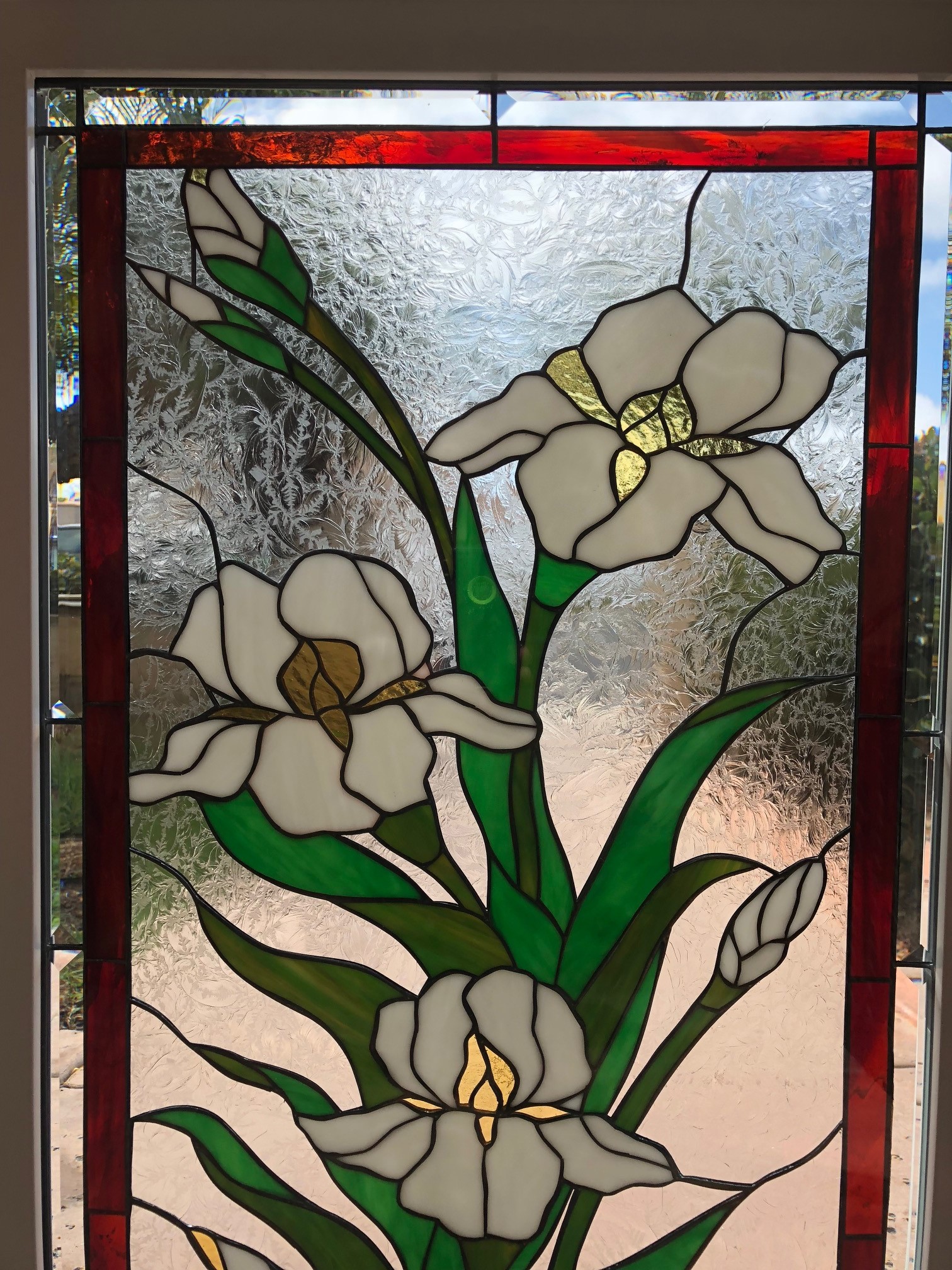 Lovely Iris Leaded Stained Glass Window Insulated And Pre Installed