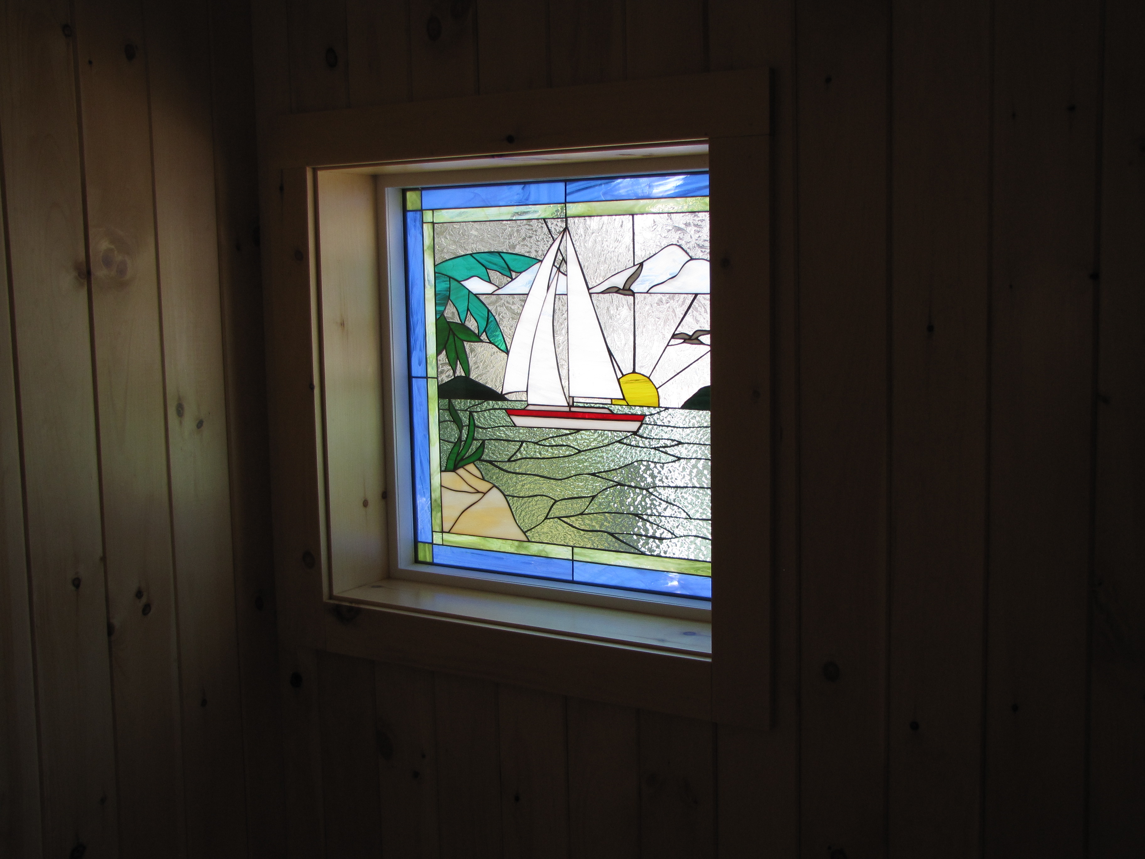 Stained Glass Sailboat And Ocean Window 1030