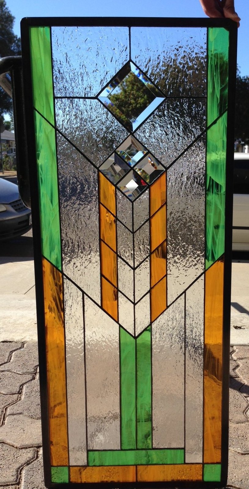 Beveled Mission Style Stained Glass Window