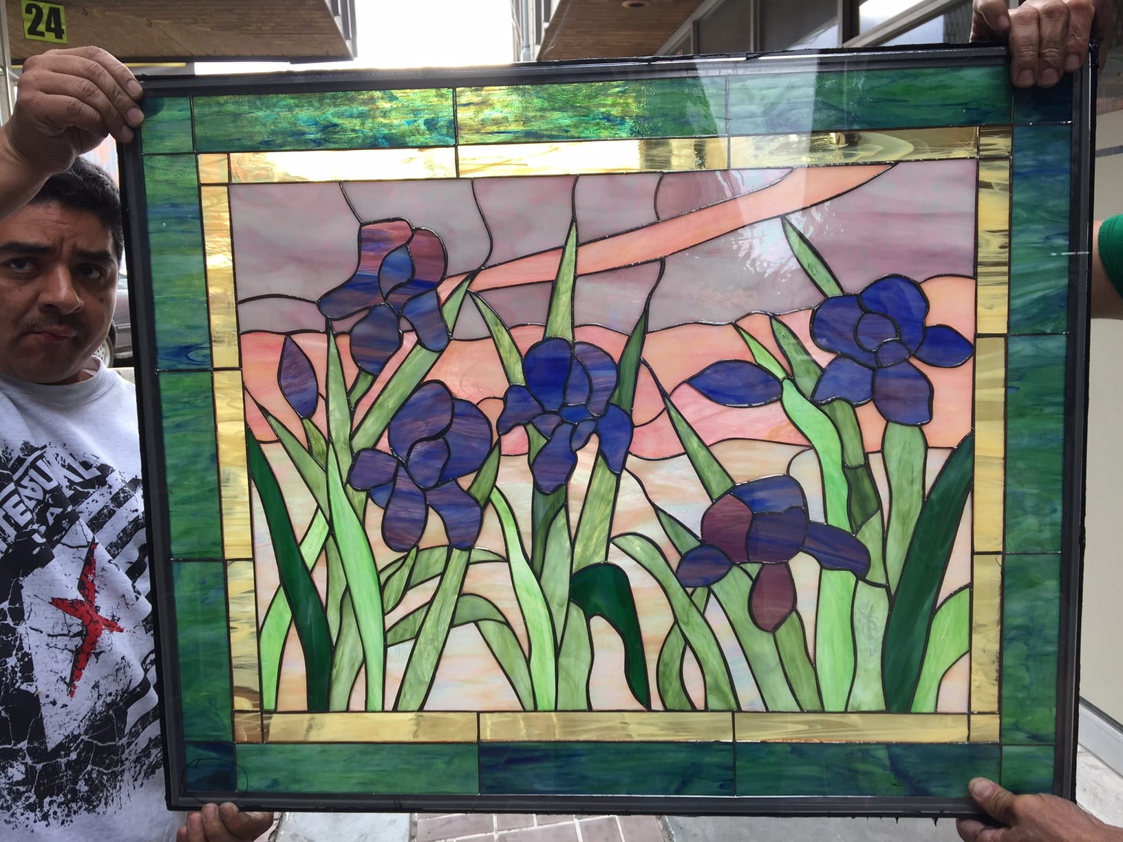 Incredible Purple Iris Blossoms Leaded Stained Glass Window Panel Also Available Insulated And 1005