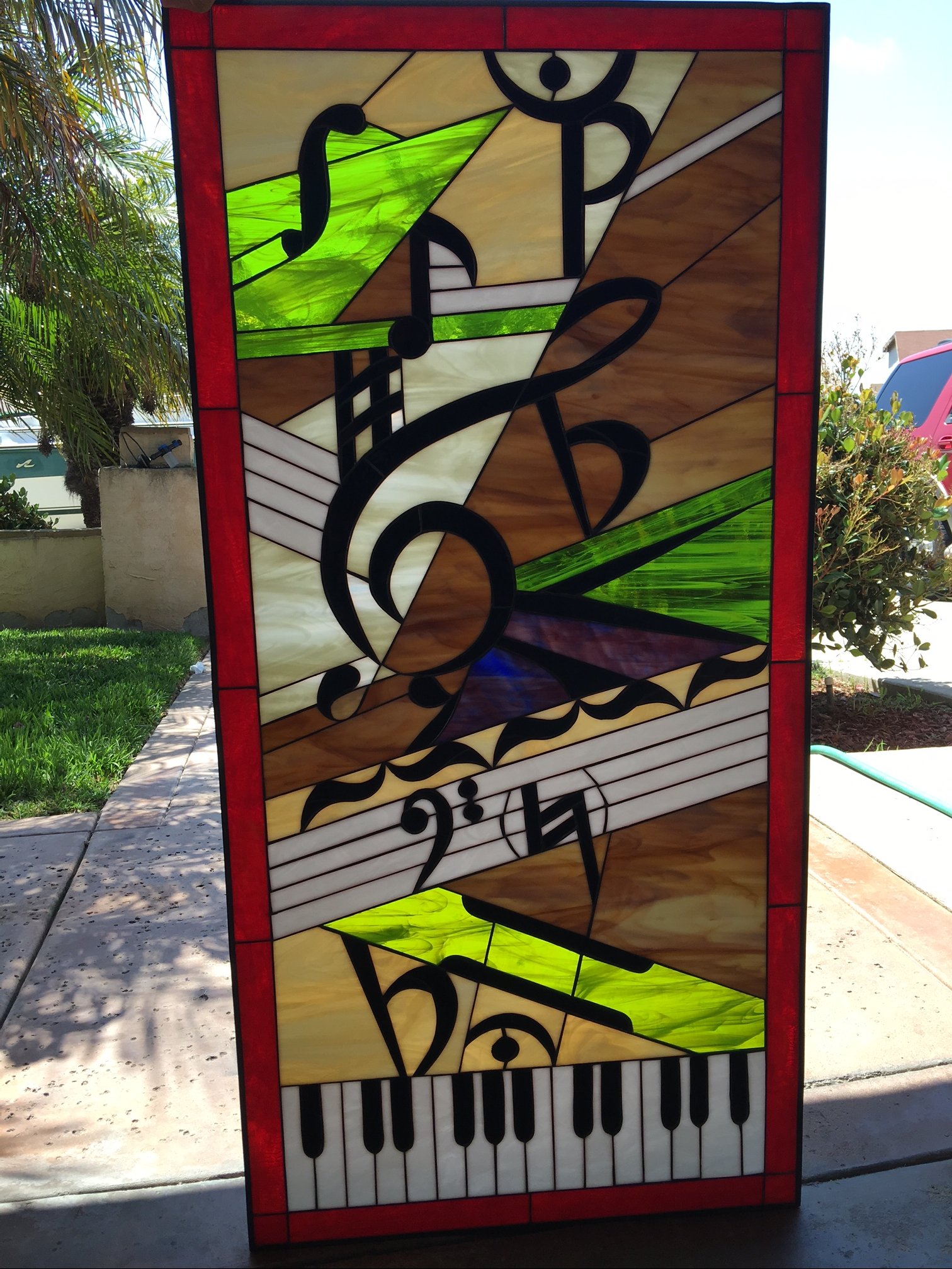 Triple Paned Insulated Colorful And Unique Music Piano Leaded Stained Glass Window