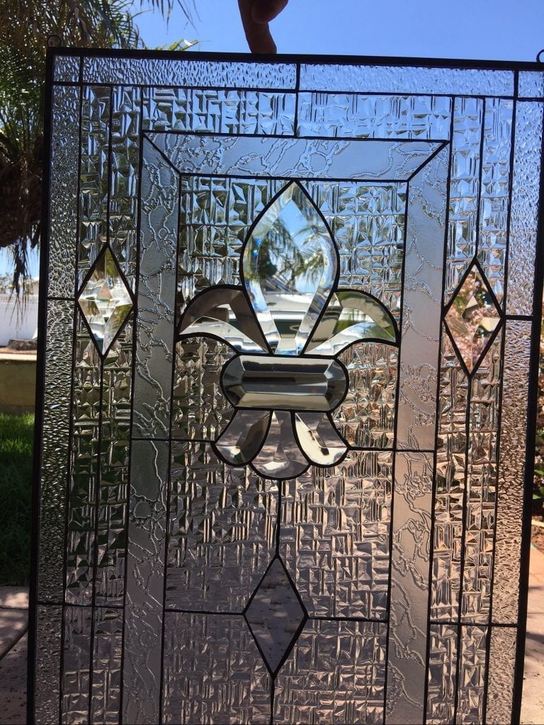 The Le Mans Beveled Fleur De Lis Leaded Stained Glass Window Panel