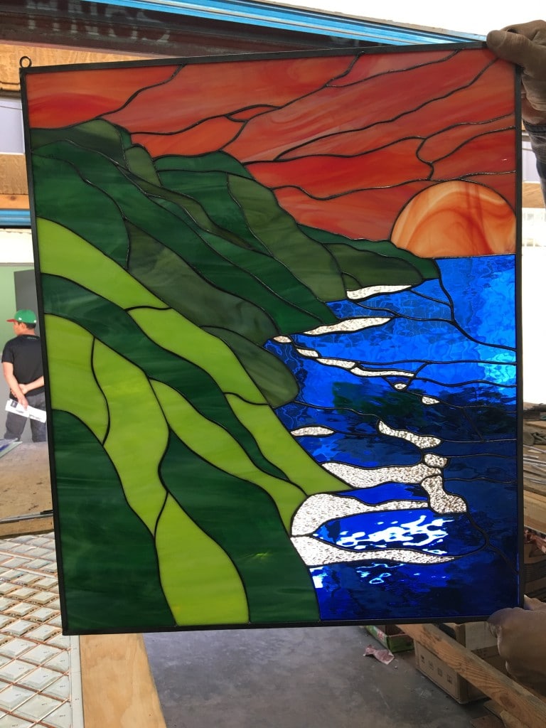 All original! Hawaiian Coastline & Sunset Leaded Stained Glass Window ...