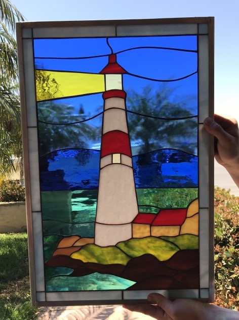 Atlantic Ocean Lighthouse Leaded Stained Glass Window Panel ...