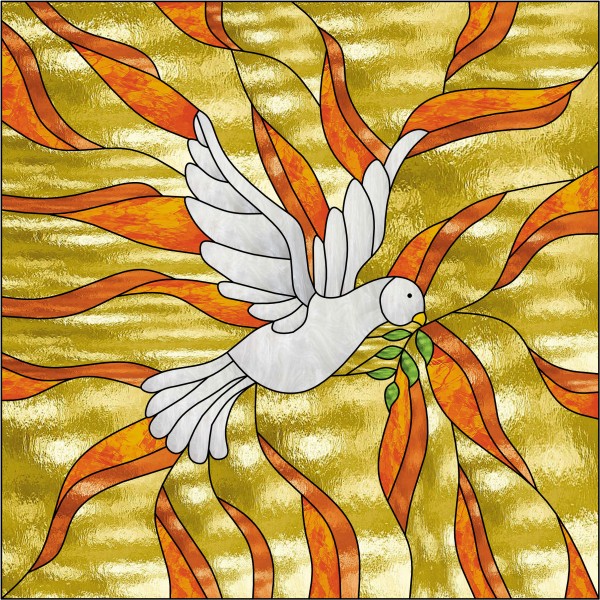 Stained Glass White Dove Window Panel - StainedGlassWindows.com