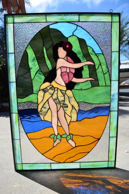 Hawaiian Hula Dancer Leaded Stained Glass Window Panel ...