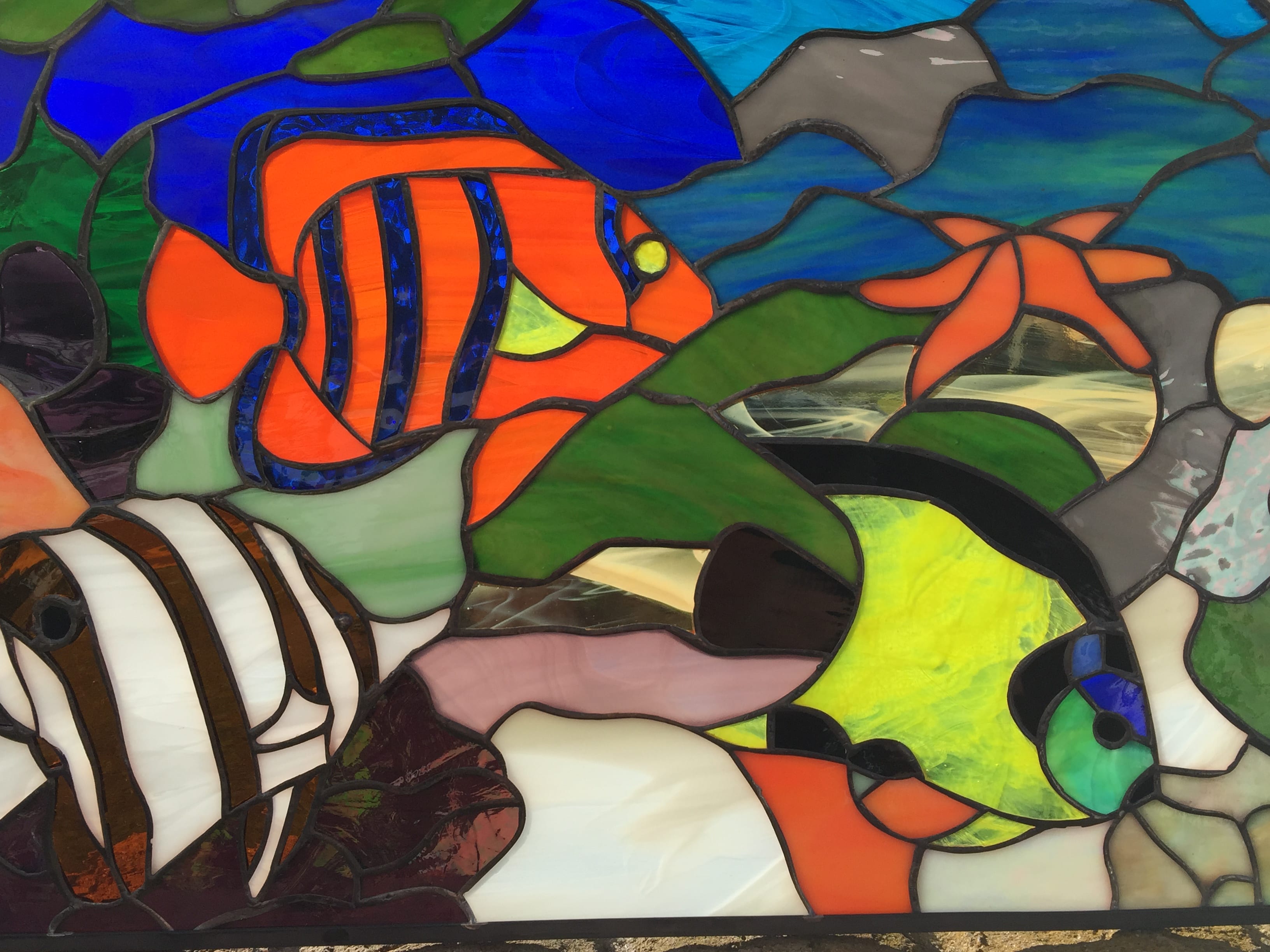 Colorful Sea Coral, Clownfish & Turtle Leaded Stained Glass Window ...