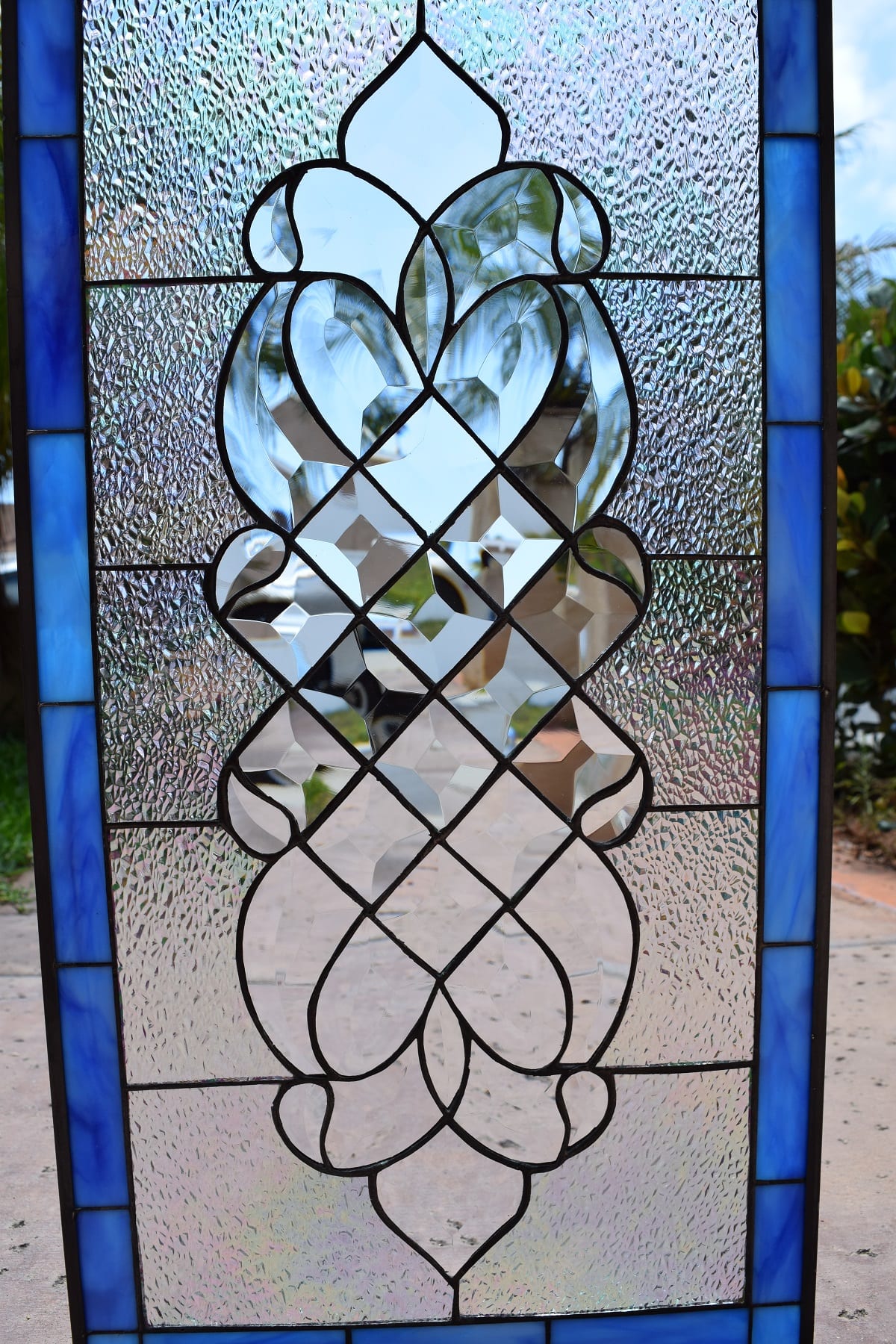 The "Laguna" Clear Beveled & Iridescent Ice Crystal Leaded Stained