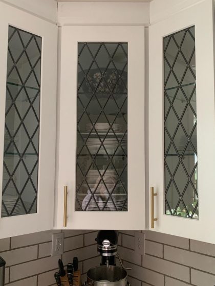 Tudor Style Diamond Leaded Glass Kitchen Cabinet Inserts