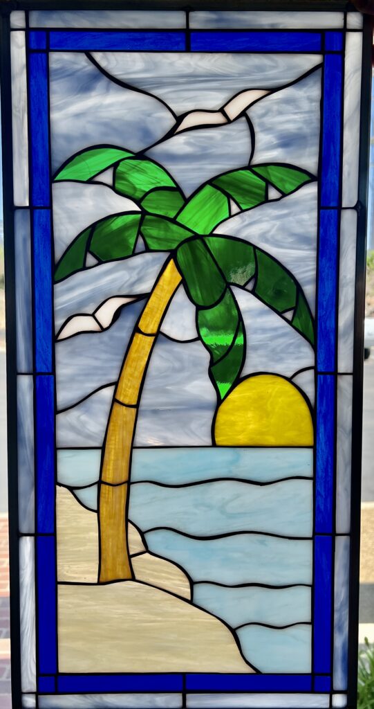 Palm Tree Sun And Seagulls Leaded Stained Glass Window Panel 1678