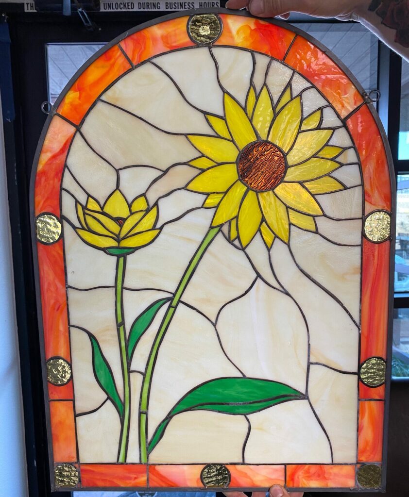 Arched Sunflower Stained Glass Insert For A Pantry Door