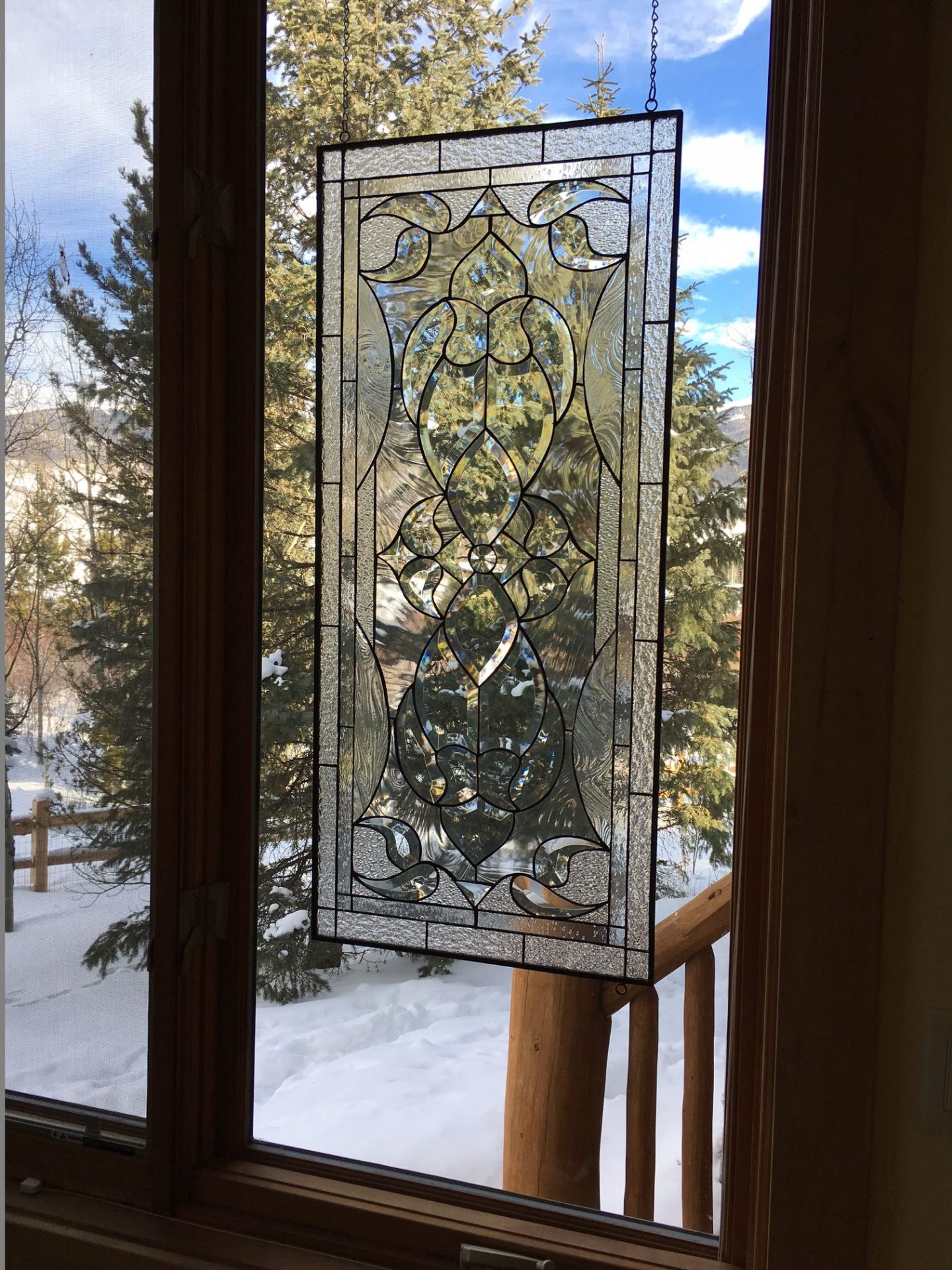 Clear Beveled And Textured Glass Leaded Stained Glass Window 0190