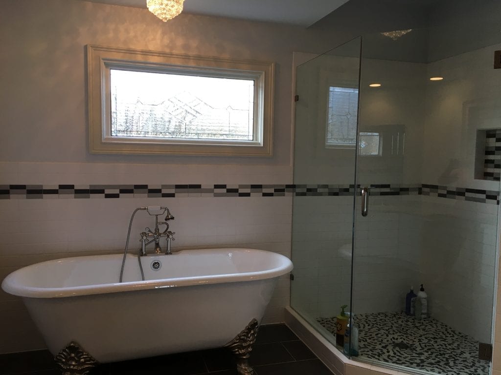 Stained & Beveled Glass Insulated Window Above A Bathtub