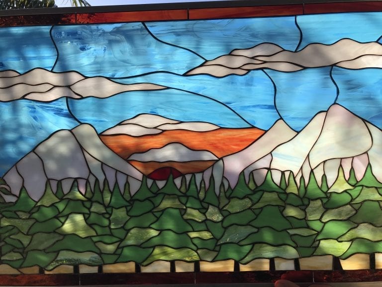 The “green Forest And Sunset Kissed Sky” Leaded Stained Glass Window Panel