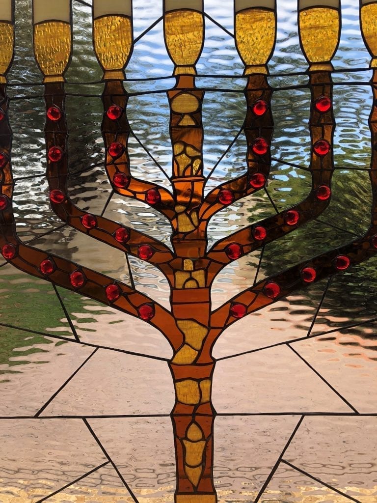 Beautiful Jewish Menorah Stained Glass  Window Panel