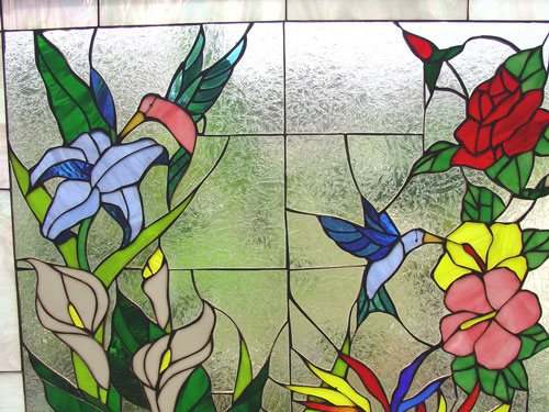 Hummingbird & Flower Paradise Leaded Stained Glass