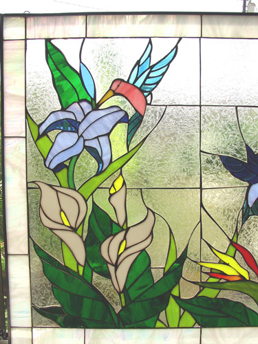 Hummingbird & Flower Paradise Leaded Stained Glass