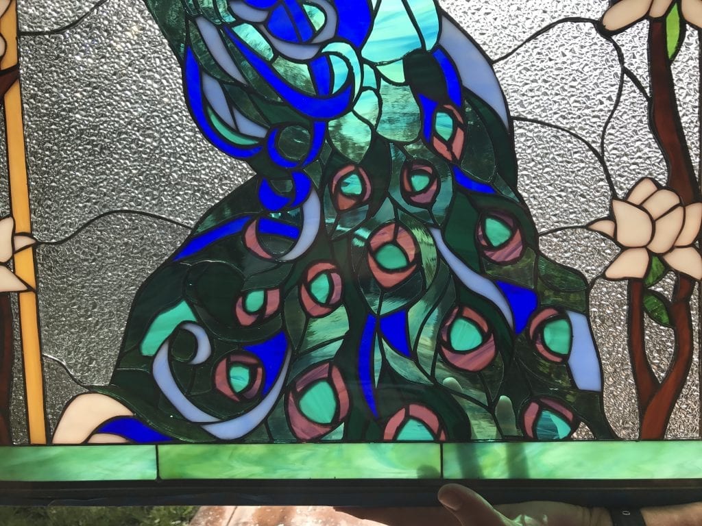 Magnificent Peacock And Magnolia Flowers Leaded Stained Glass Window Panel 3266