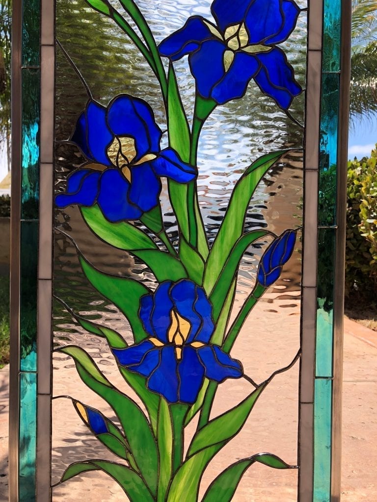 Iris Trio Leaded Stained Glass Window Panel Or Cabinet Insert