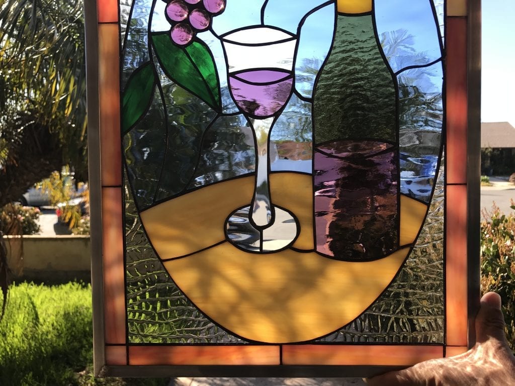 Lovely Stained Glass Wine Bottle & Jeweled Grapes