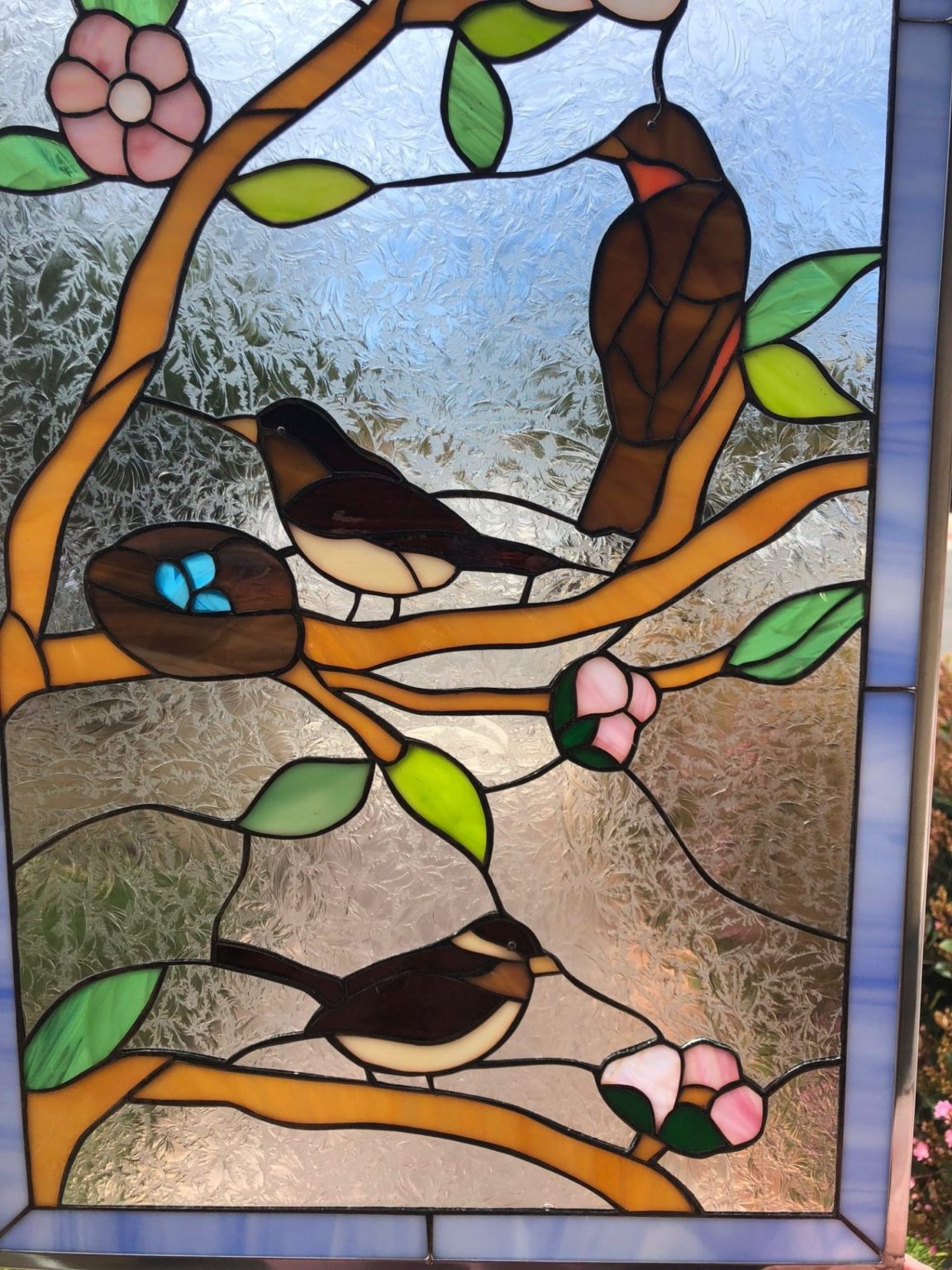 Lovely! Birds And Blossoms Stained Glass Window Panel