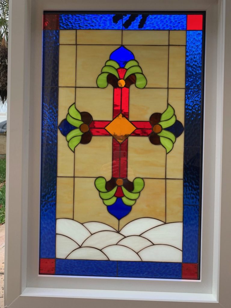 Magnificent Colorful Cross Stained Glass Window Insulated And In A