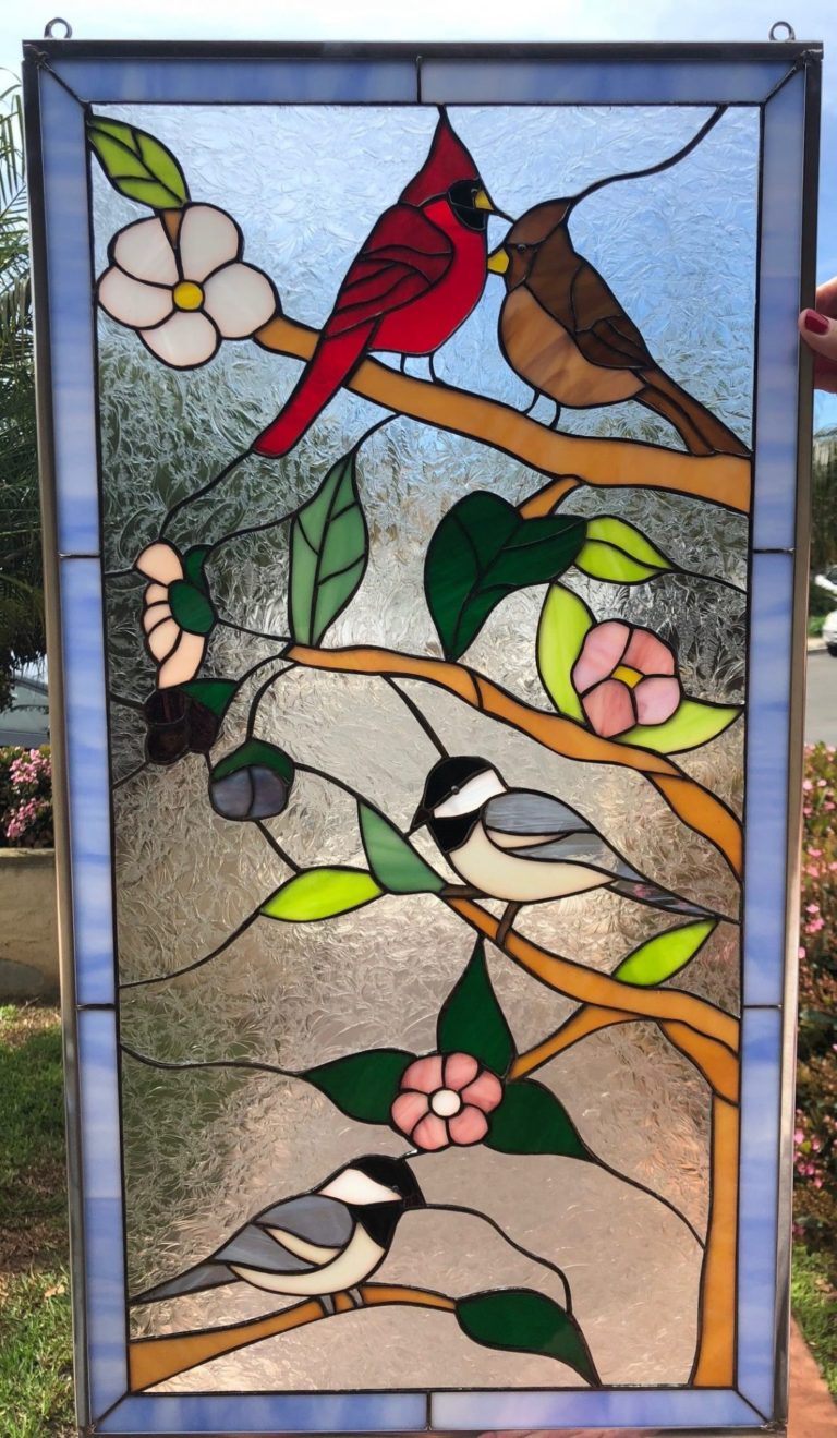 Lovely! Birds And Blossoms Stained Glass Window Panel#2