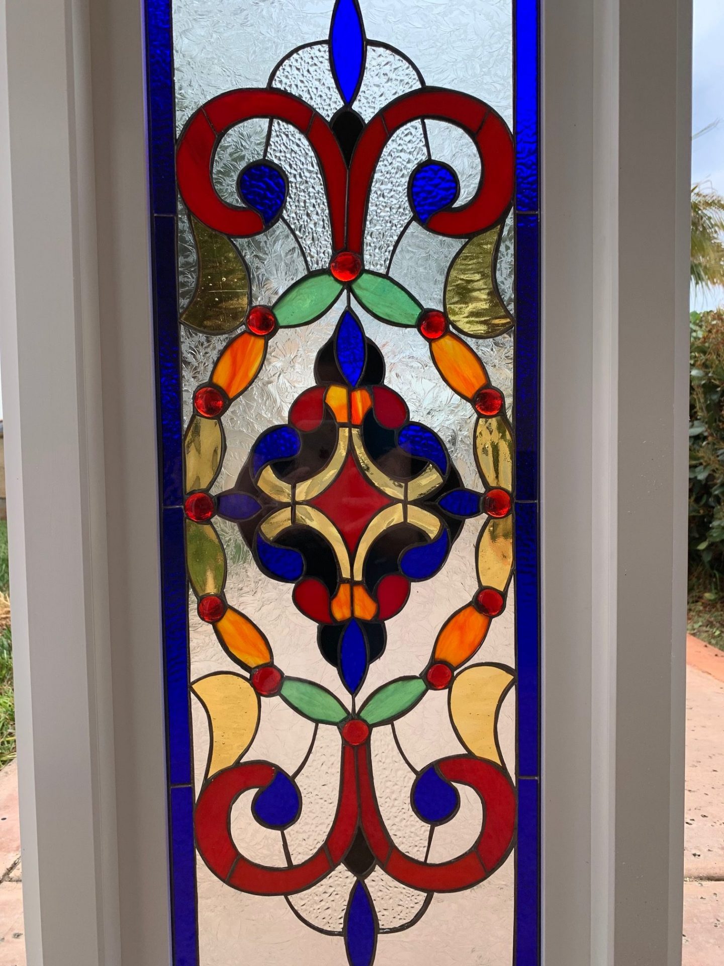 Decorative Victorian Stained Glass Window Insulated In Tempered Glass Vinyl Framed