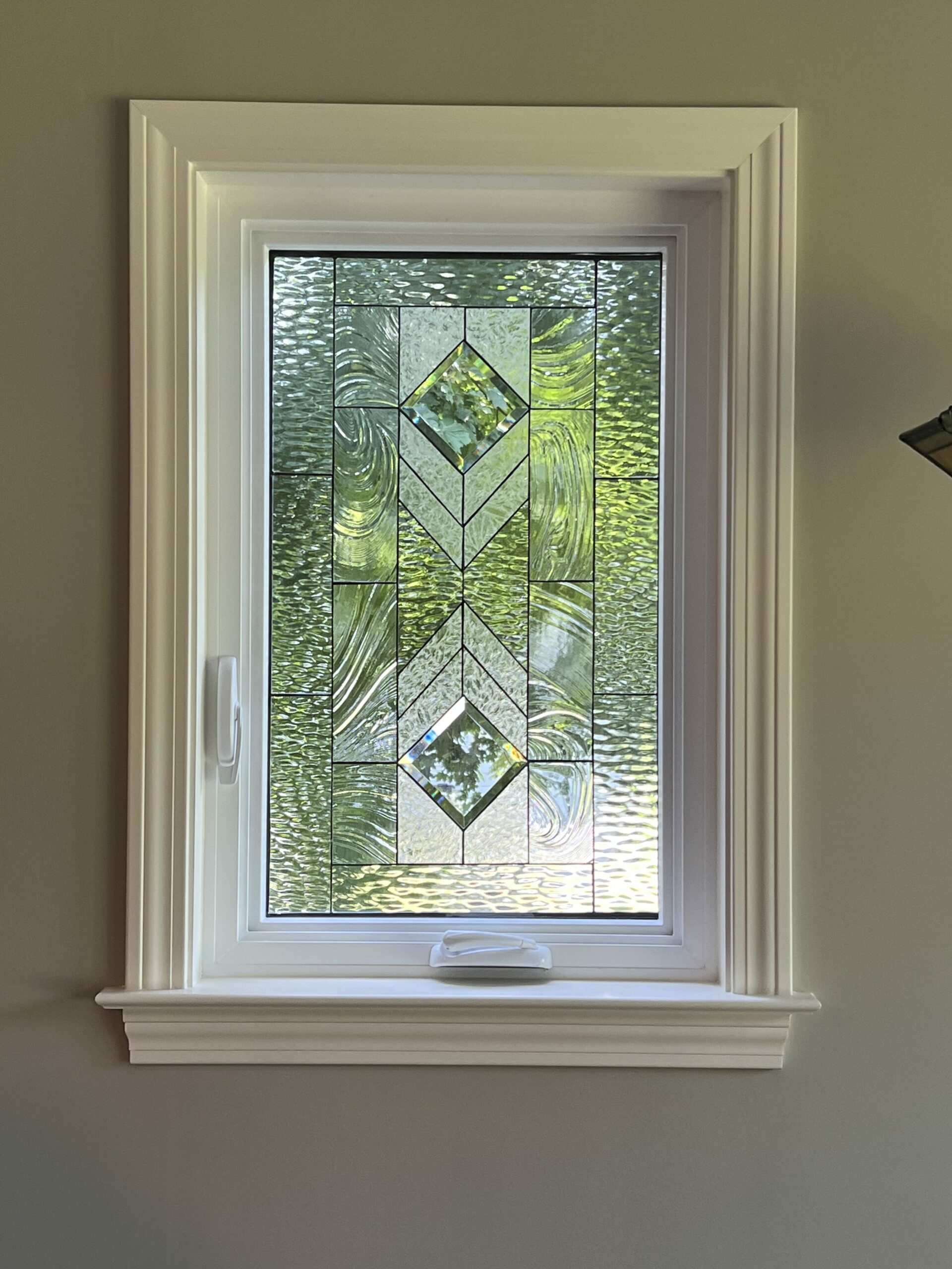 Clear Stained Glass Windows Installed in a Bedroom